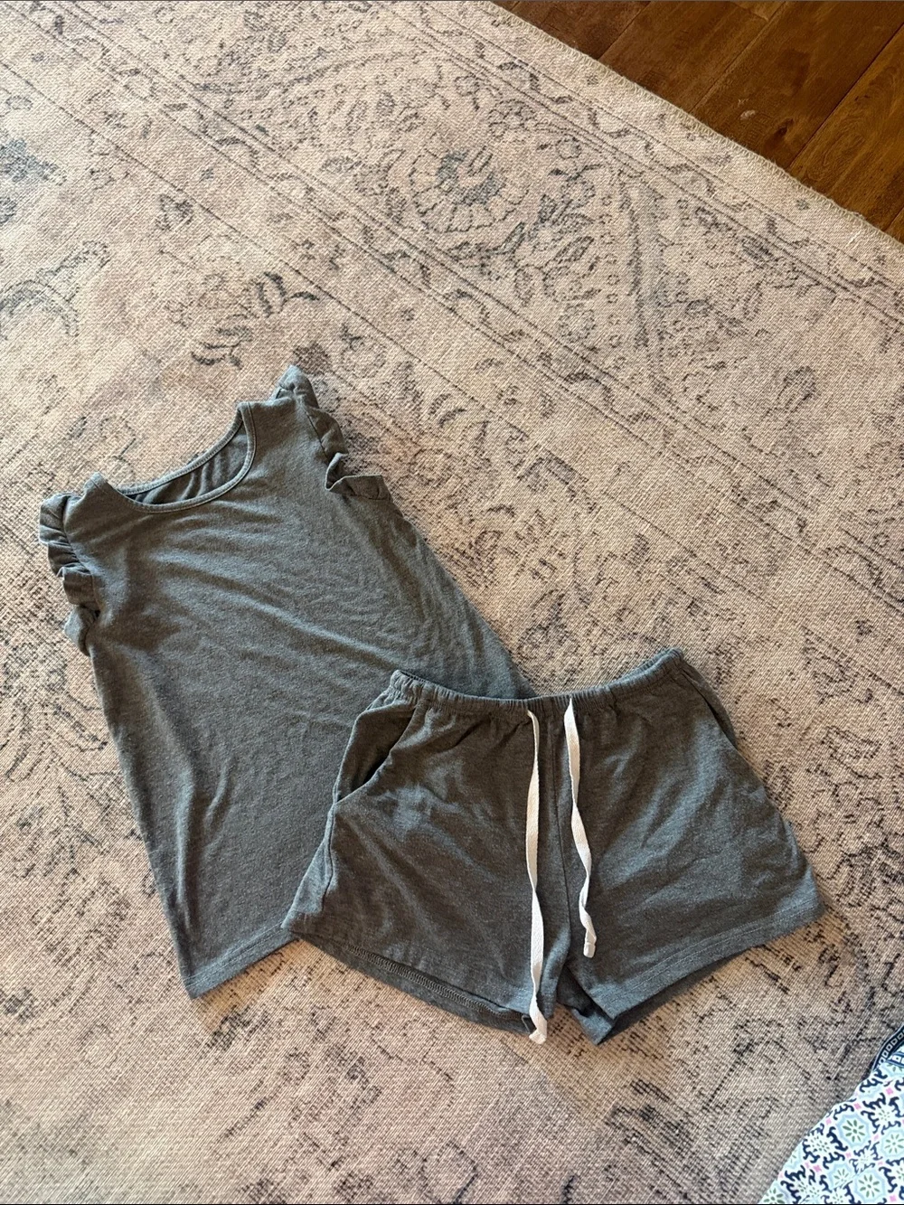 Gray Lounge Short Set with Ruffle Sleeve Top